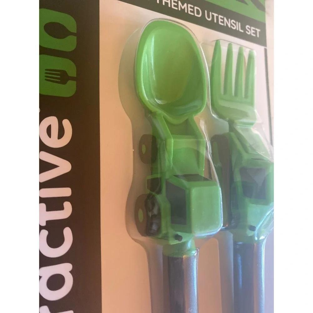 DinnerActive Utensil Set for Kids Construction Themed Fork and Spoon Toddlers Gr
